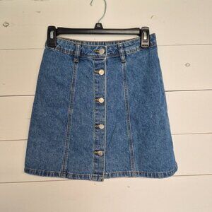 H&M Divided Womens Denim Button-Front A-Line Mini Skirt Size 2 Blue